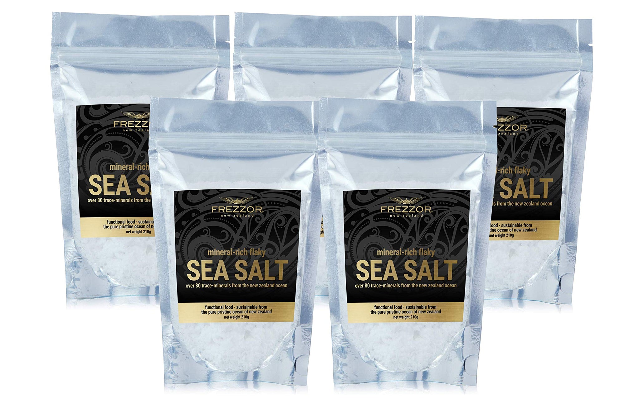 FREZZOR Flaky Sea Salt, 8.8 ounces of Premium Gourmet Sea Salt Flakes from New Zealand, 80 Minerals & Trace Elements, 100% All-Natural, Solar & Wind