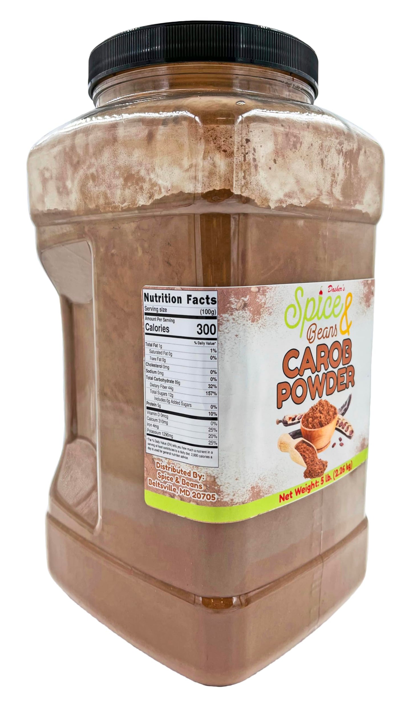 Carob Powder | Naturally Sweet Cocoa Alternative | Caffeine-Free | Unsweetened Baking & Smoothie Powder | Bulk 5 lb Container | Chocolate Substitute for Baking, Drinks & Desserts | Dasher’s Spice & Beans
