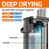 SWIFTIRON Flat Mop and Bucket for Home with Extra Refills, Stainless Steel Mop and Bucket with Wringer, Hands-Free Mop, Wet and Dry Use Mop with Long