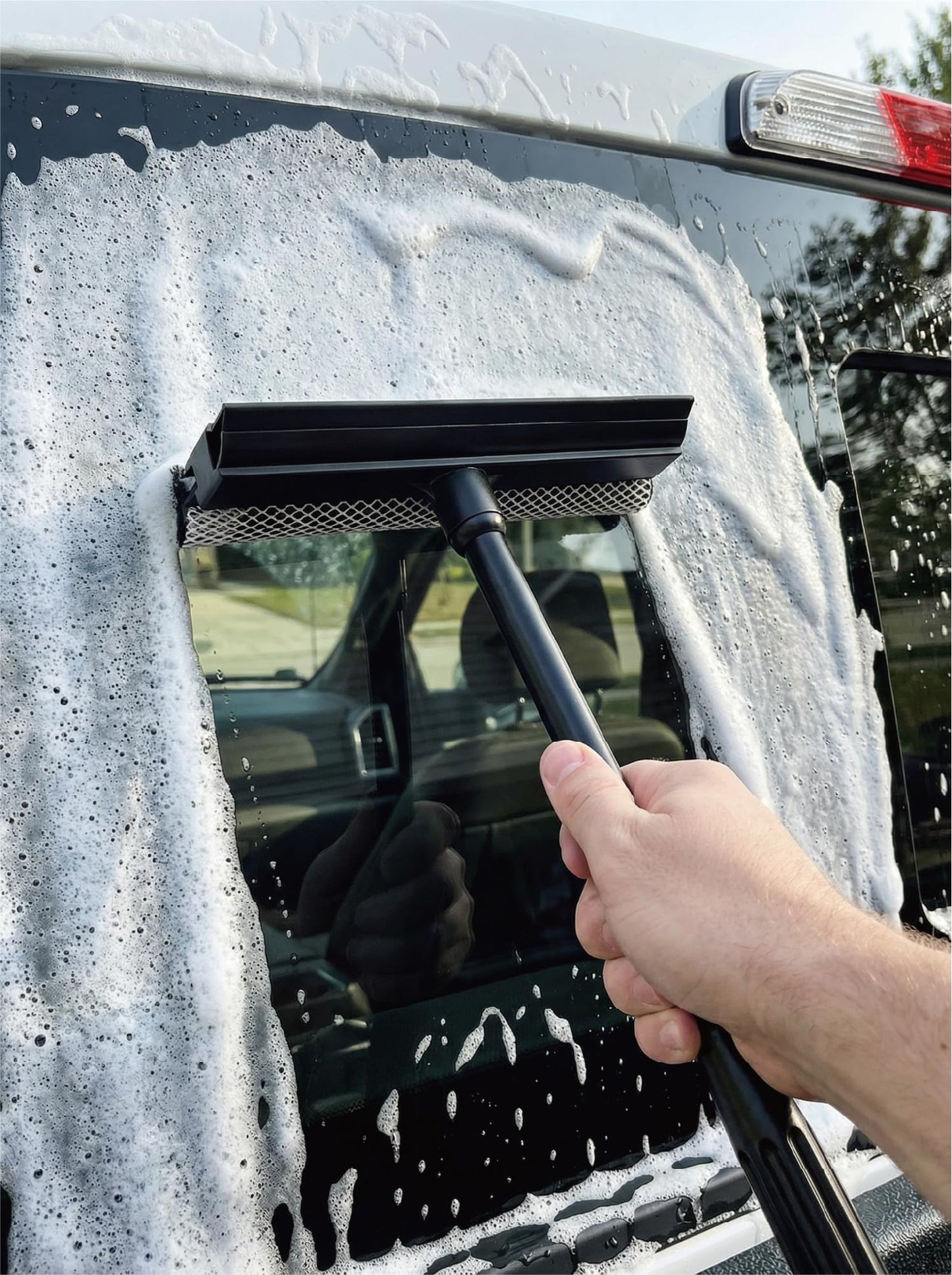 2 in1 Window Squeegee for Car, Window Cleaning Tool with 16inch Long Handle,Sponge Car Window Squeegee for Gas Station, Glass,Shower,Outdoor High