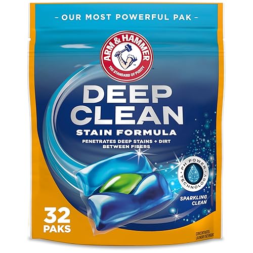 ARM & HAMMER Deep Clean Stain Formula Laundry Detergent Power Paks, Sparkling Clean Scent, 32 Count, 32 Loads