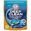 ARM & HAMMER Deep Clean Stain Formula Laundry Detergent Power Paks, Sparkling Clean Scent, 32 Count, 32 Loads