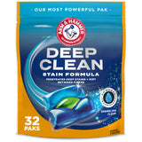 ARM & HAMMER Deep Clean Stain Formula Laundry Detergent Power Paks, Sparkling Clean Scent, 32 Count, 32 Loads