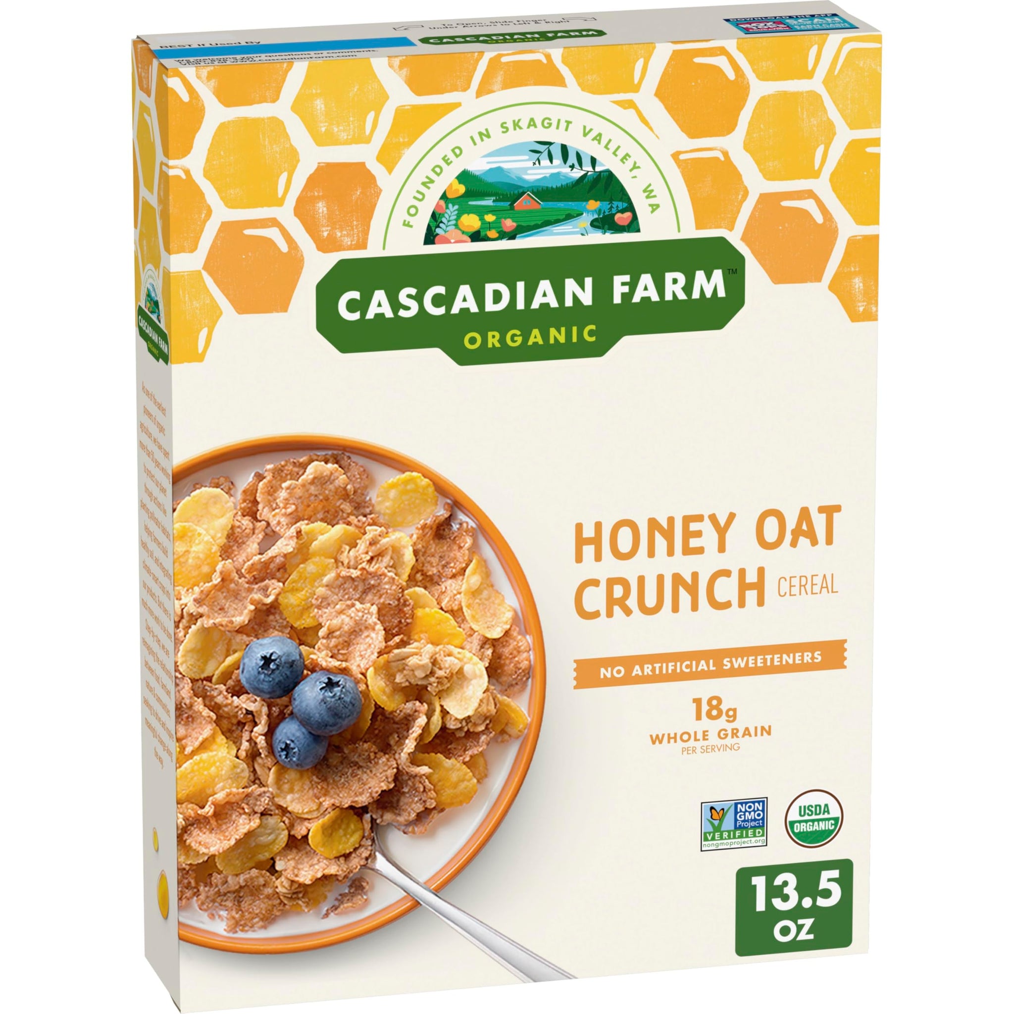 Cascadian Farm Honey Oat Crunch Organic Cereal, Made with Whole Grain, 13.5 oz