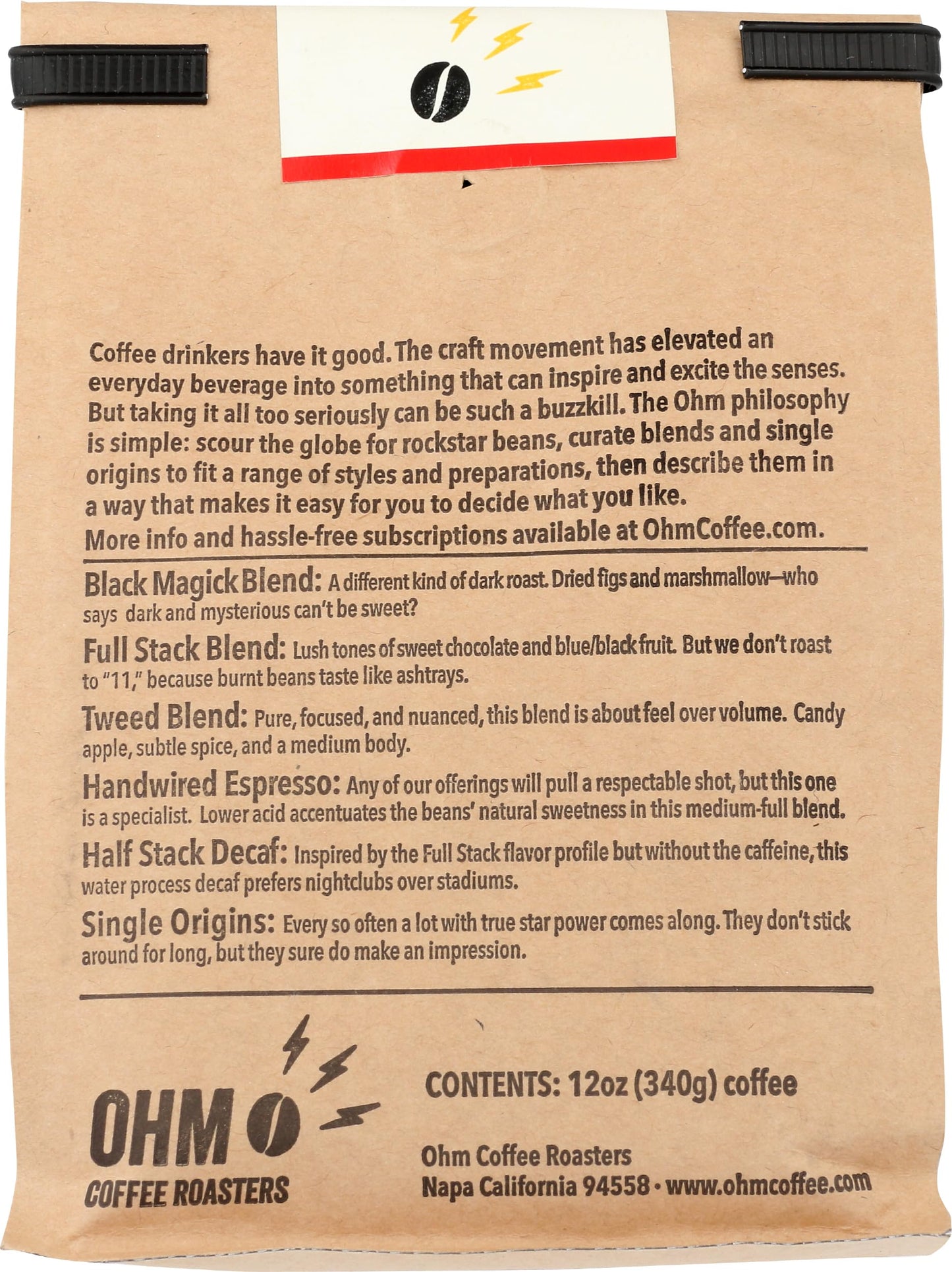 Ohm Coffee Roasters Full Stack Blend, Medium-Full Roast, Whole Bean Coffee, 12oz bag