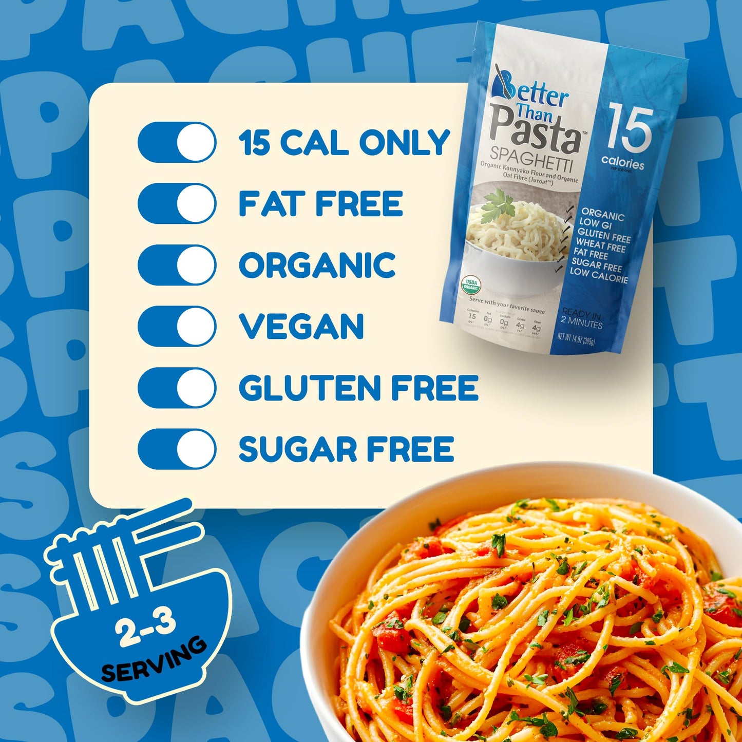 Better Than Pasta Organic Shirataki Spaghetti - USDA Organic, Zero Net Carbs, Keto & Diabetic Friendly, Gluten-Free, Low-Calorie, Plant-Based