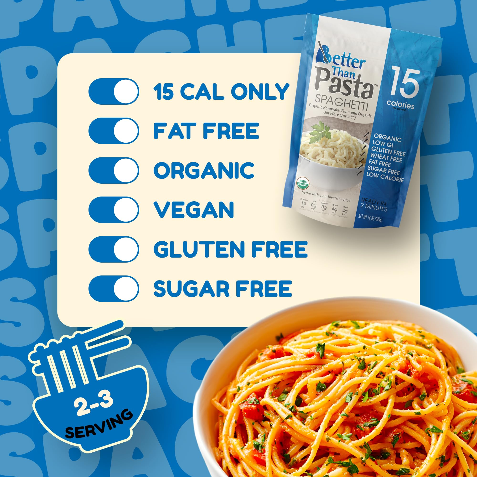 Better Than Pasta Organic Shirataki Spaghetti - USDA Organic, Zero Net Carbs, Keto & Diabetic Friendly, Gluten-Free, Low-Calorie, Plant-Based