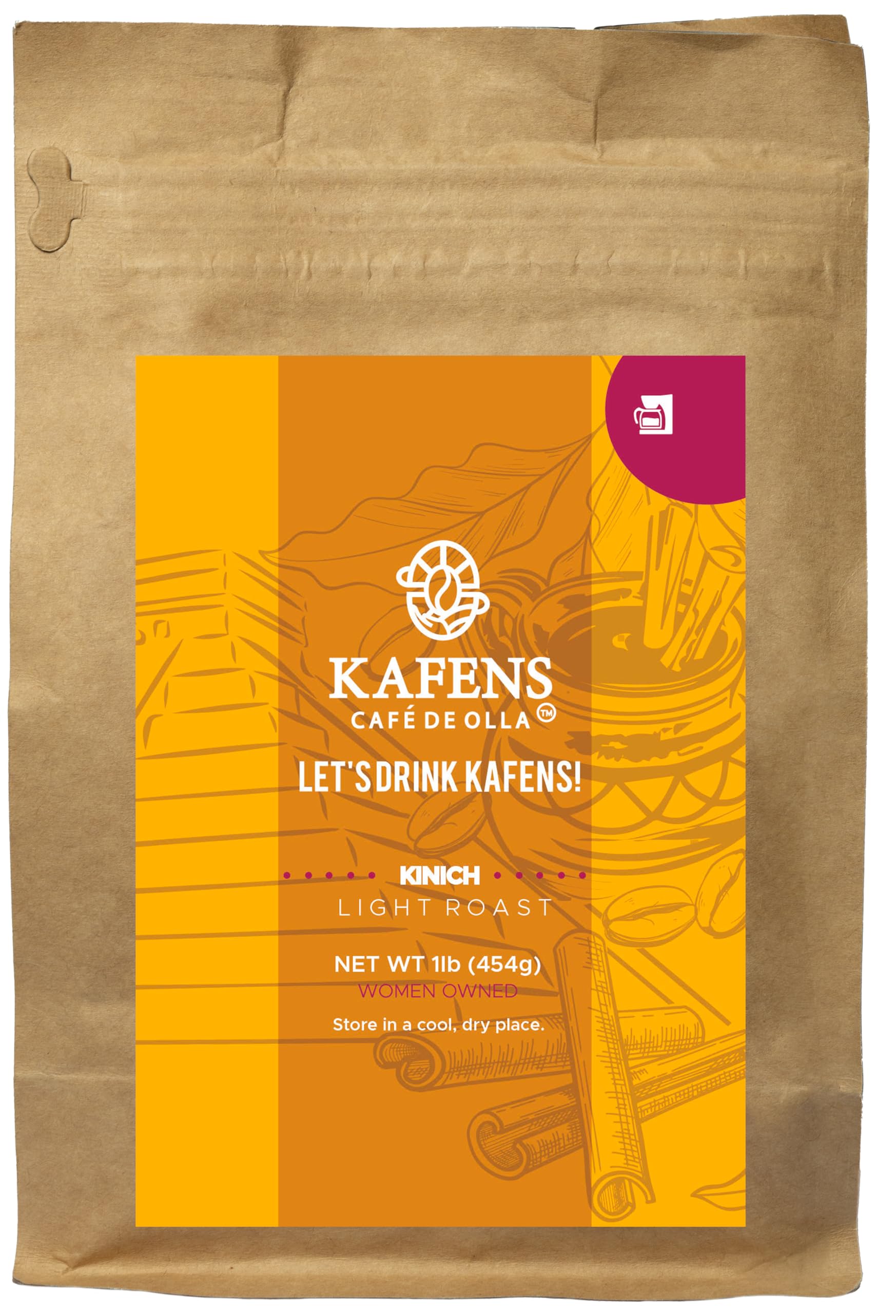 KINICH: Cafe De Olla, 100% Organic ingredients, Light Roast Blend Ground Coffee, Piloncillo (unprocessed cane sugar) and Ceylon cinnamon, 1lb(Pack