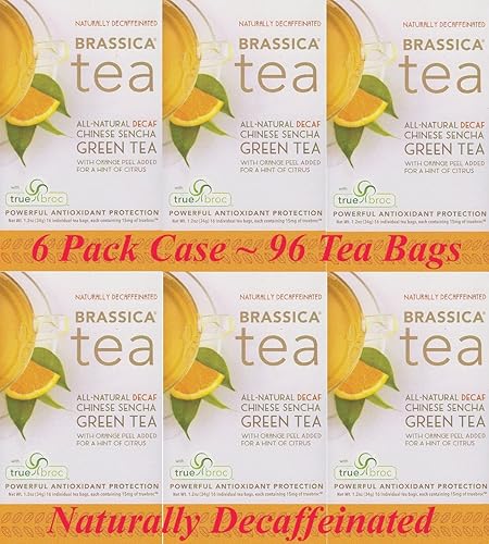 Brassica® DECAF. Green W/Orange Tea W/sgs~ 6 Boxes (96 Tea Bags)