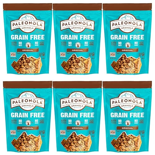 Paleonola Original Grain Free Granola, 10 Oz Resealable Bag (Pack of 6) - Grainless Protein Paleo Granola Blended with Dried Coconut and Cranberries