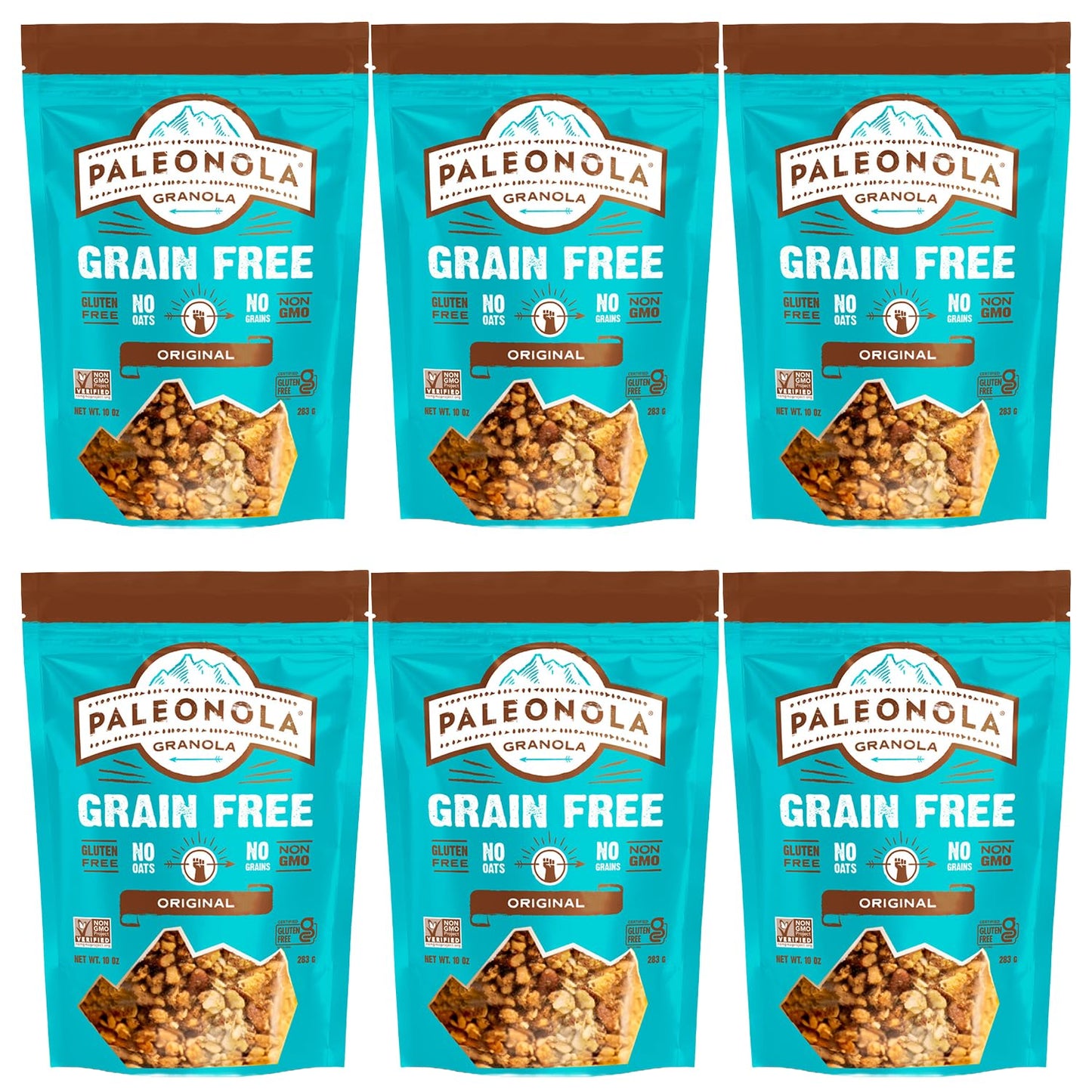 Paleonola Original Grain Free Granola, 10 Oz Resealable Bag (Pack of 6) - Grainless Protein Paleo Granola Blended with Dried Coconut and Cranberries