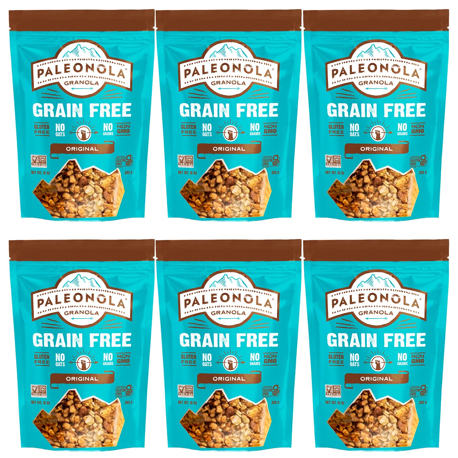 Paleonola Original Grain Free Granola, 10 Oz Resealable Bag (Pack of 6) - Grainless Protein Paleo Granola Blended with Dried Coconut and Cranberries