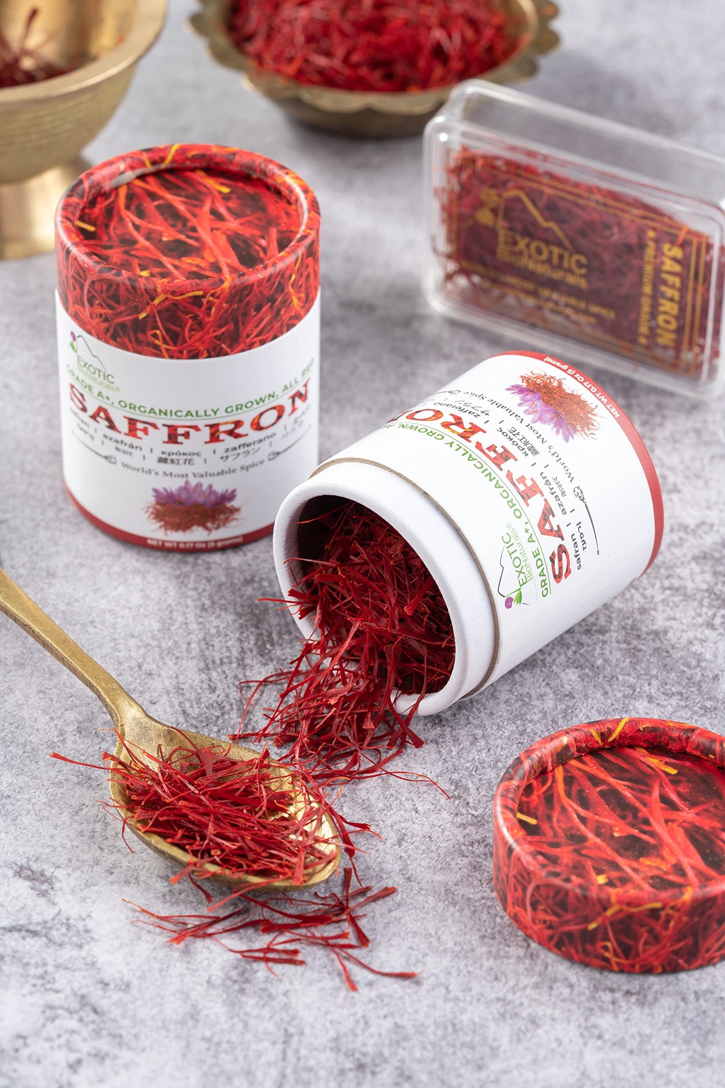 EXOTIC BioNaturals Saffron | Super Negin Grade A+ Saffron Spice | Non-GMO Verified Saffron Threads for Cooking Risotto, Paella, Bomba Rice, Golden