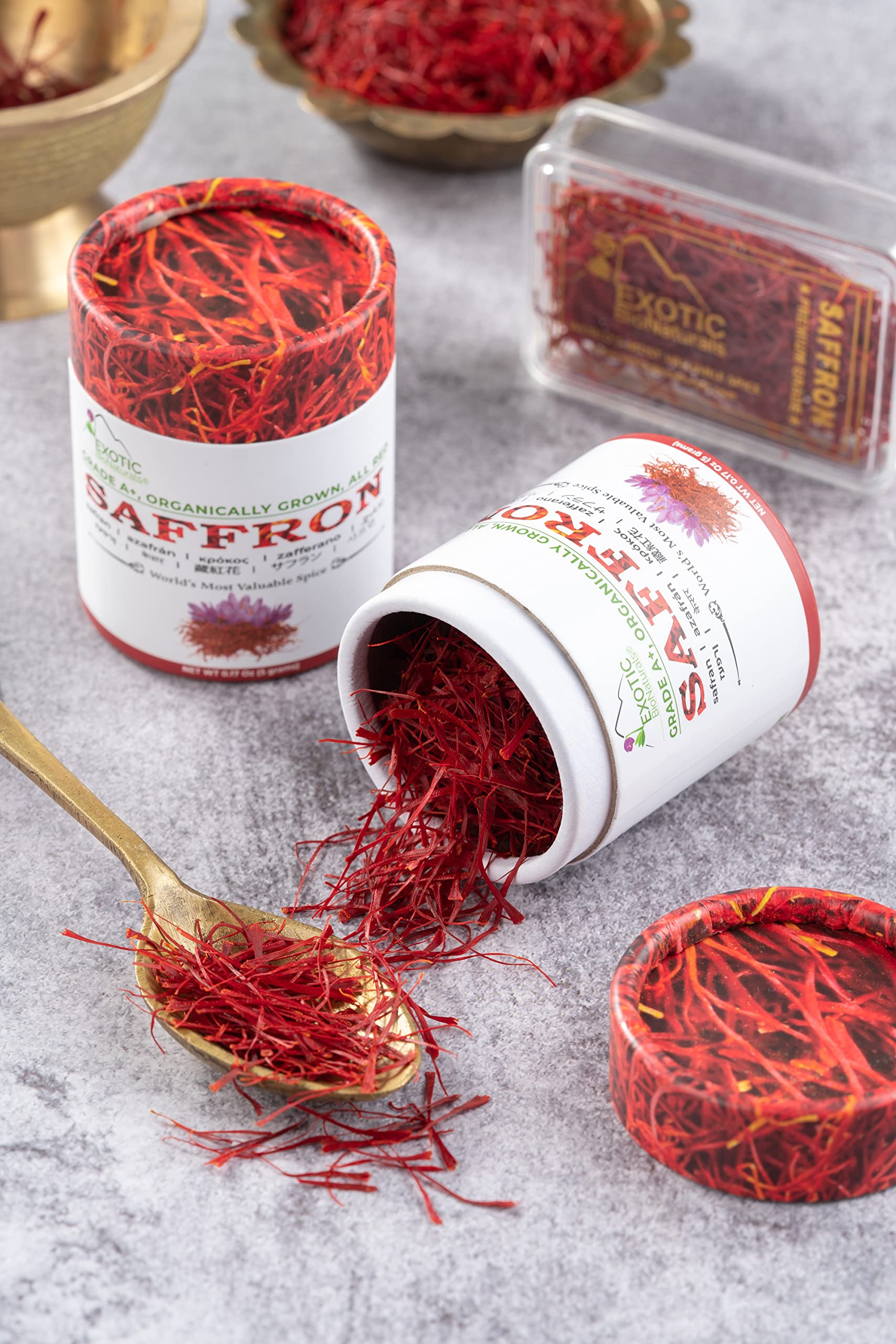 EXOTIC BioNaturals Saffron | Super Negin Grade A+ Saffron Spice | Non-GMO Verified Saffron Threads for Cooking Risotto, Paella, Bomba Rice, Golden