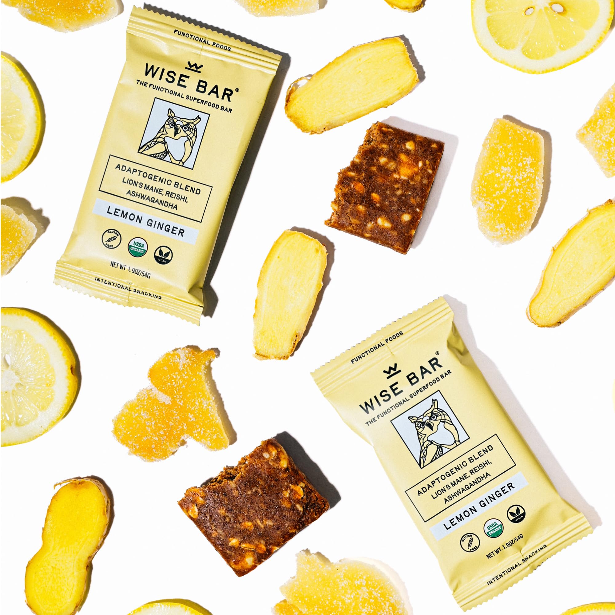 Wise Bar Adaptogen Mushroom Nutrition Bars with Reishi, Lions Mane & Ashwagandha, Organic Vegan & Gluten Free Snacks for Natural Focus, Energy