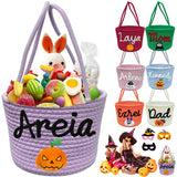 Personalized Halloween Basket, Trick or Treat Bags with Name for Kids Boys Girls Custom Woven Candy Bucket Pumpkin Gifts