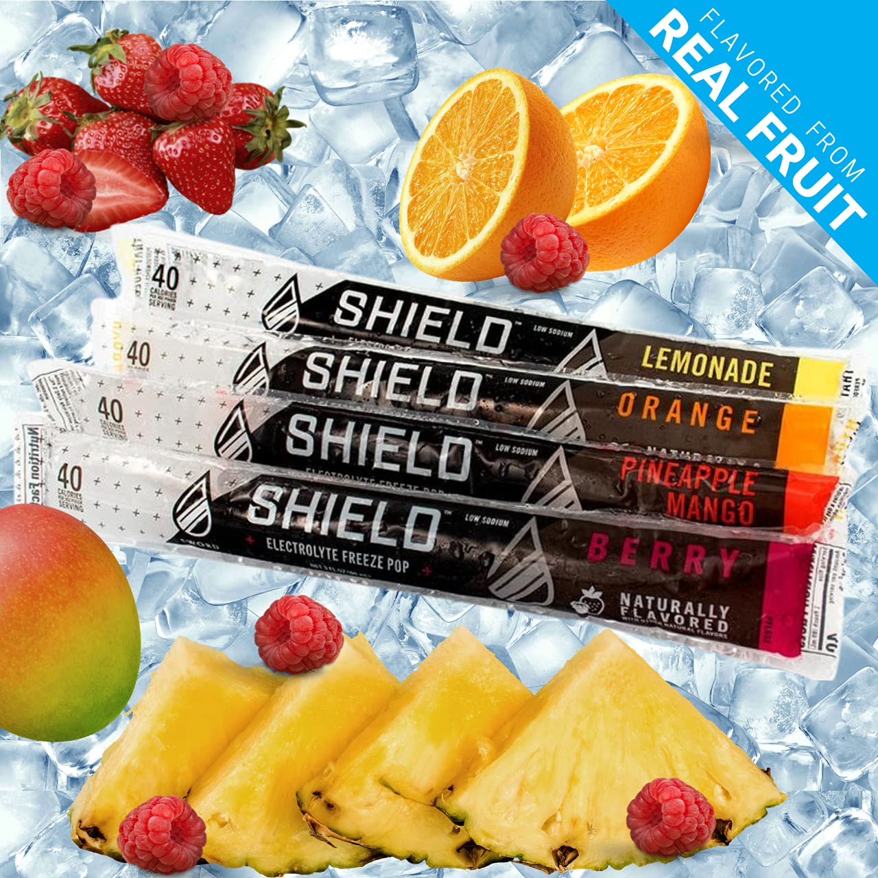 SHIELD Electrolyte Healthy Freeze Pops (3fl.oz) Variety of Natural Flavors from Real Fruit, Clear No Dyes No Artificial Sweeteners, Great Tasting