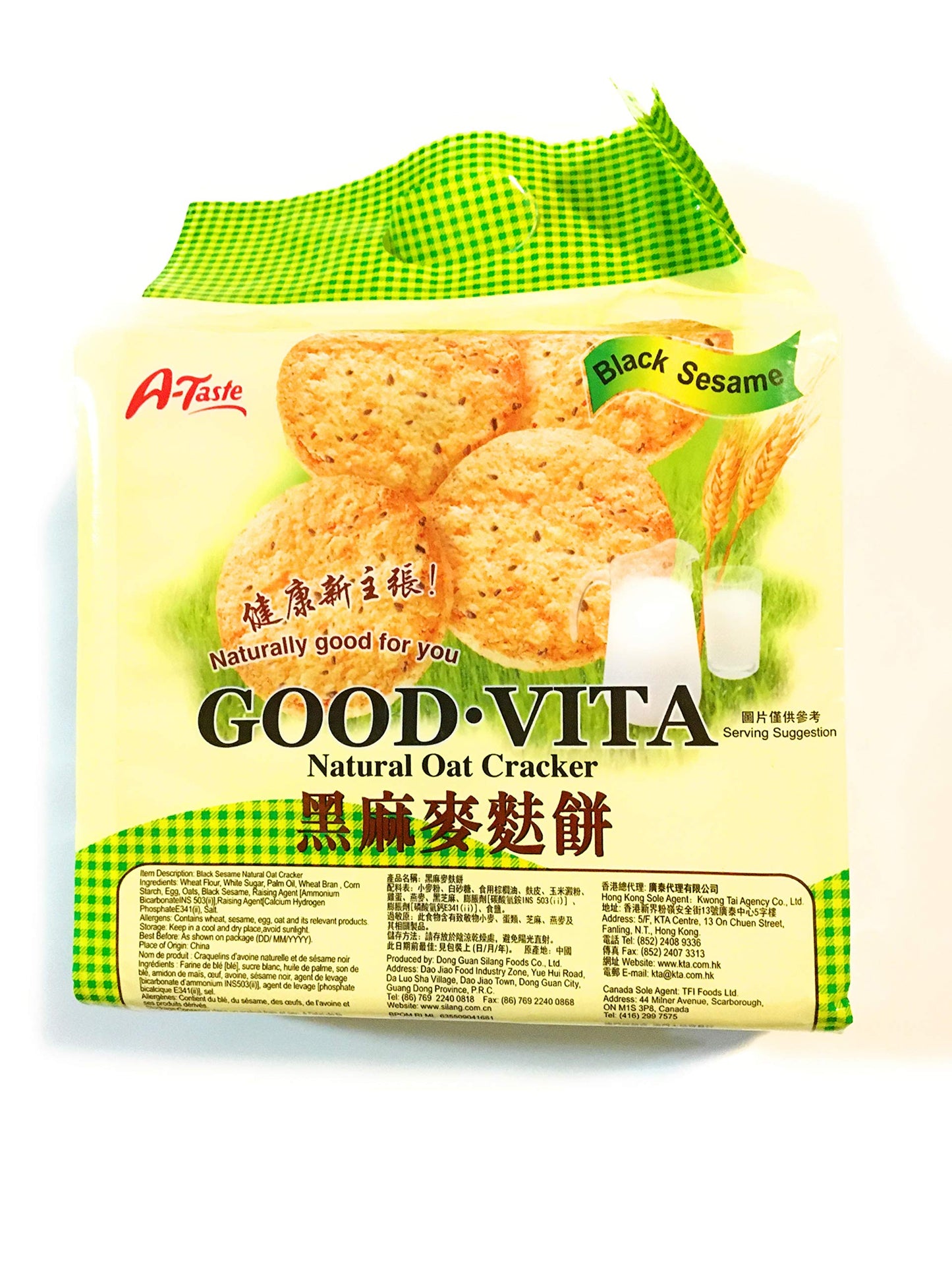 A-Taste Good Vita Black Sesame Natural Oat Cracker 13.3 Oz(2 Pack)
