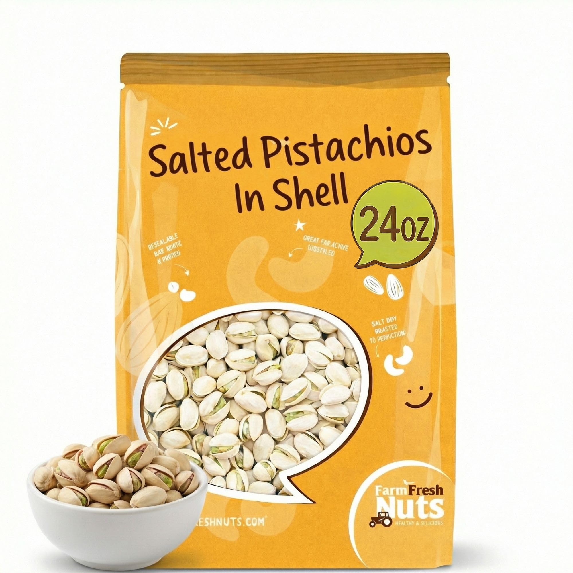 Gourmet Roasted California In Shell Pistachios Salted (24 oz.) Extra Large - Roasted to Perfection - Super Crunchy & Delicious - Farm Fresh Nuts Brand