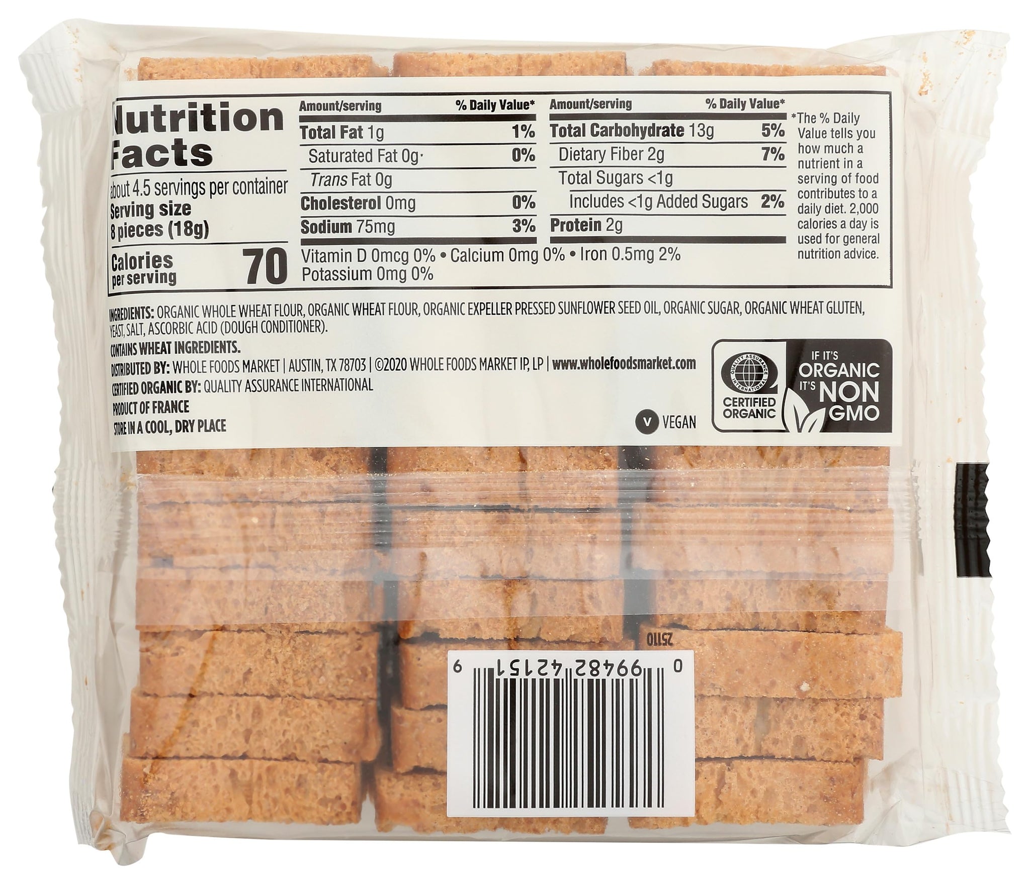 365 by Whole Foods Market, Organic Whole Wheat Mini Toast, Vegan, 2.8 Ounce