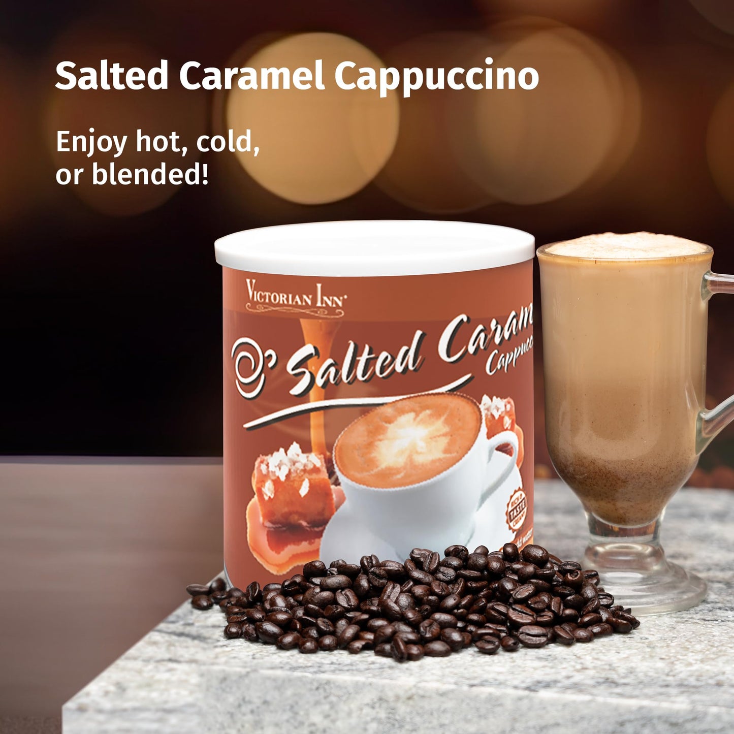 Victorian Inn Instant Cappuccino - Salted Caramel Flavor - Creamy & Delightful Coffee Mix - Great Hot, Cold, or Blended - Creamy Flavor - 2 Pound