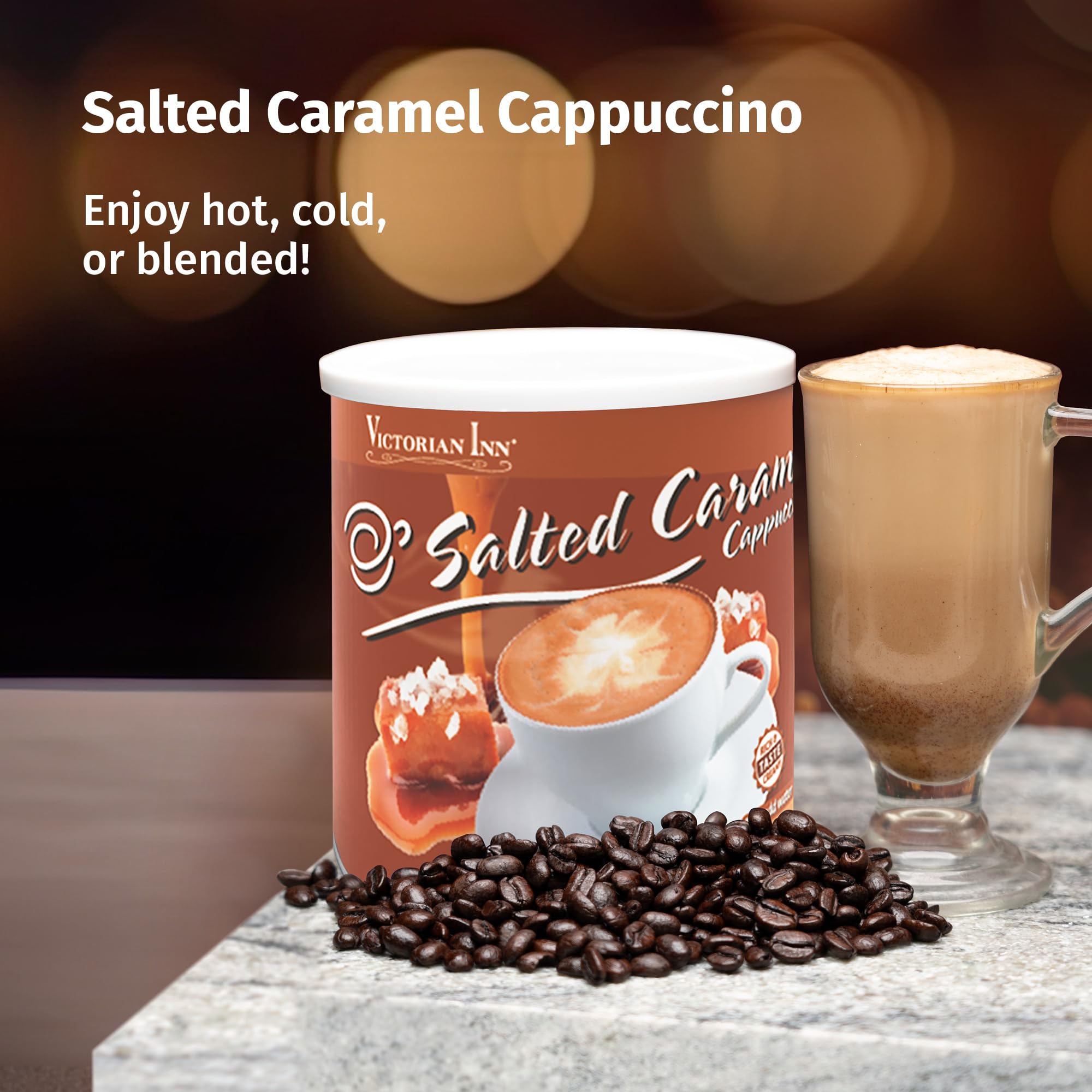 Victorian Inn Instant Cappuccino - Salted Caramel Flavor - Creamy & Delightful Coffee Mix - Great Hot, Cold, or Blended - Creamy Flavor - 2 Pound