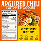 BIAS Apgu Red Chili Instant Noodles - Spicy Korean Ramen with Premium Toppings, Vegan, Air-Dried, Low Calorie (320 Cal) - 6 Pack