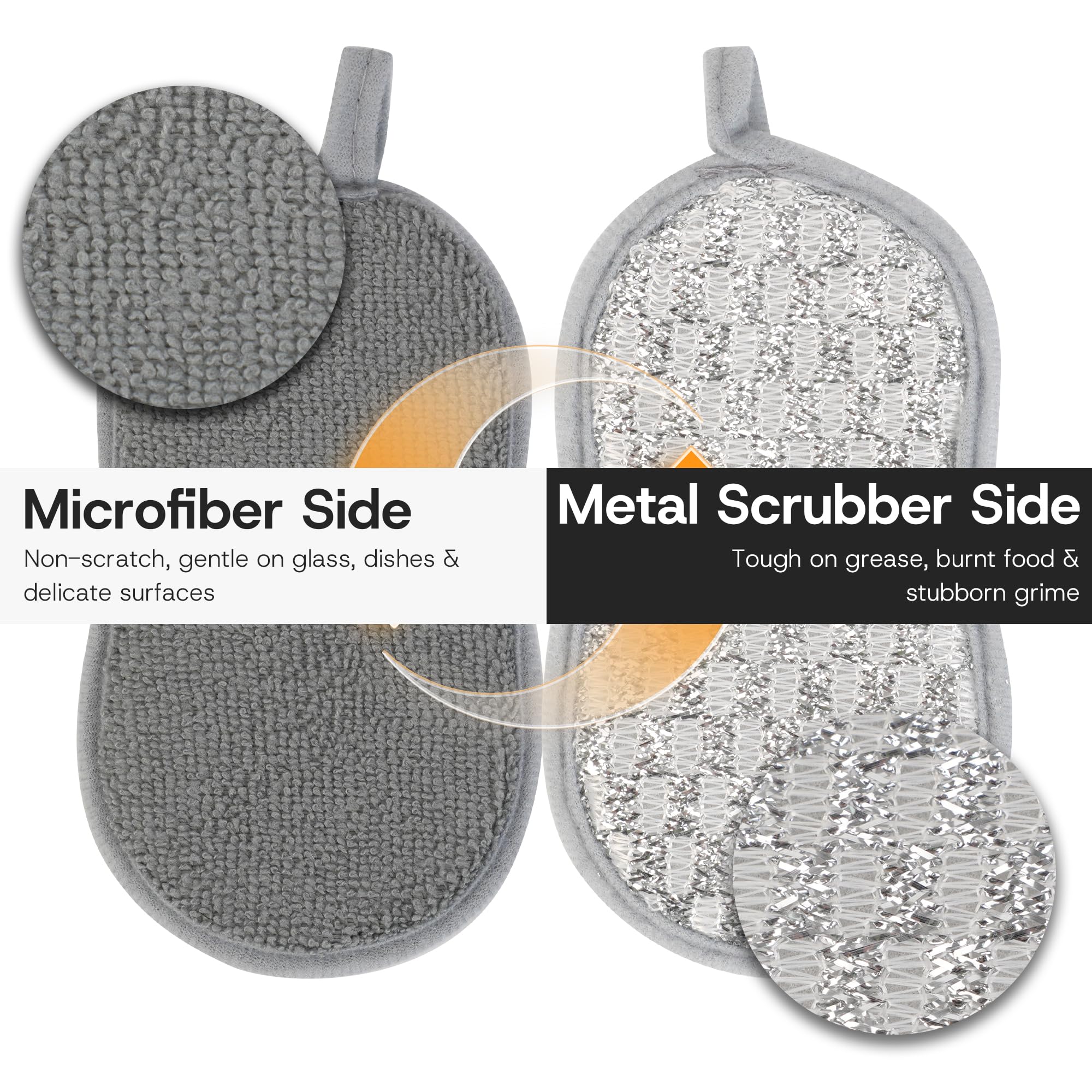 Multi-Purpose Scrub Kitchen Sponges - 12 Pack Dish Sponge, Dual-Sided Non-Scratch Microfiber & Metal Scrubber, Reusable Sponges for Dishes, Pots