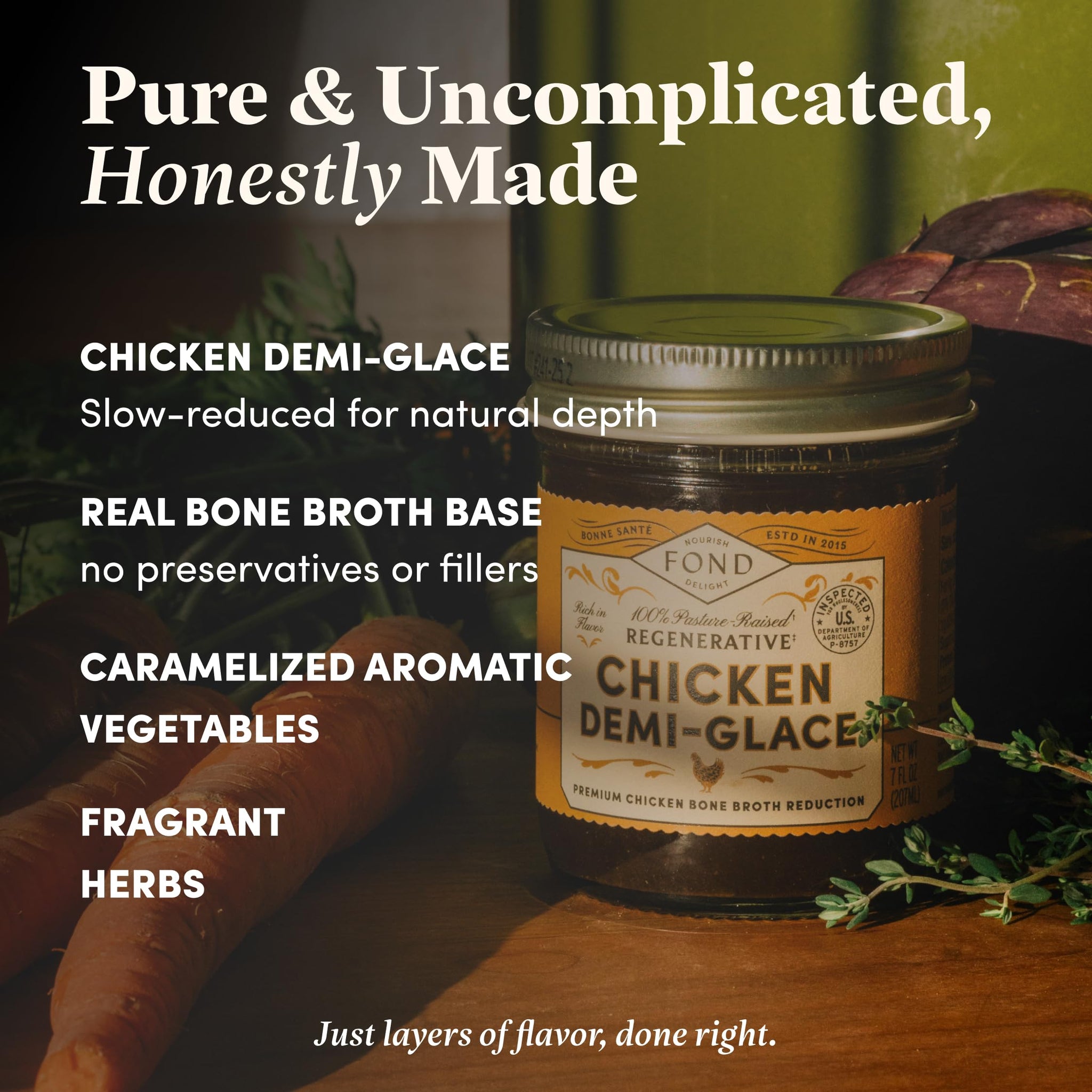FOND Regenerative Chicken Demi Glace - Pasture-Raised Chicken Bone Broth Reduction - French Demi Glace Concentrate for Pan Sauce & Gravy