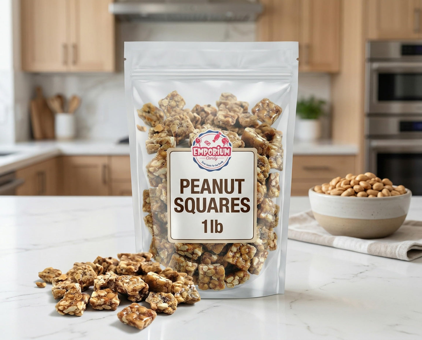 Peanut Squares - 1 lb of Fresh Sweet Crunchy Delicious Roasted Bite Size Snack