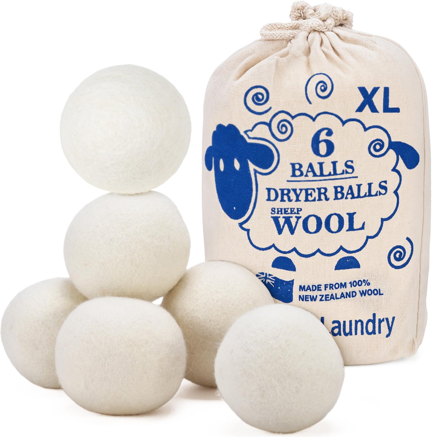 Handy Laundry Wool Dryer Balls - Natural Fabric Softener, Reusable, Reduces Clothing Wrinkles and Saves Drying Time, Better Alternative to Plastic