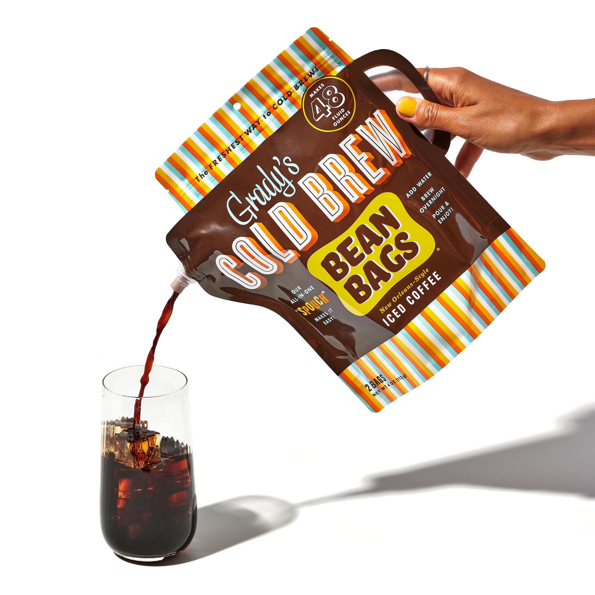 GRADY’S COLD BREW, New Orleans Styel - DECAF, 100% Arabica Ground Coffee & Chicory Pouches | All-in-One Cold Brew Mini Kit with 2 Easy-to-Brew Beans