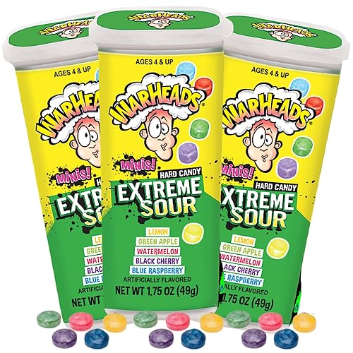 Sweetzo Warheads Minis Extreme Sour Hard Candies, Assorted Fruit Flavors, 1.75 Ounces (Pack of 3)