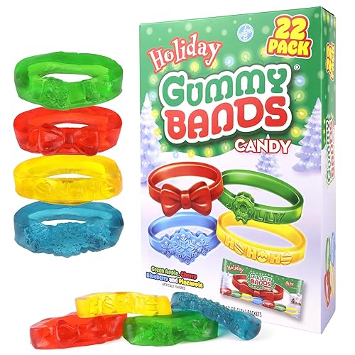 Christmas Gummy Candy, Individually Wrapped Edible Jewelry, Festive Stocking Stuffers or Party Treats, 22 Count 9.31 Ounces