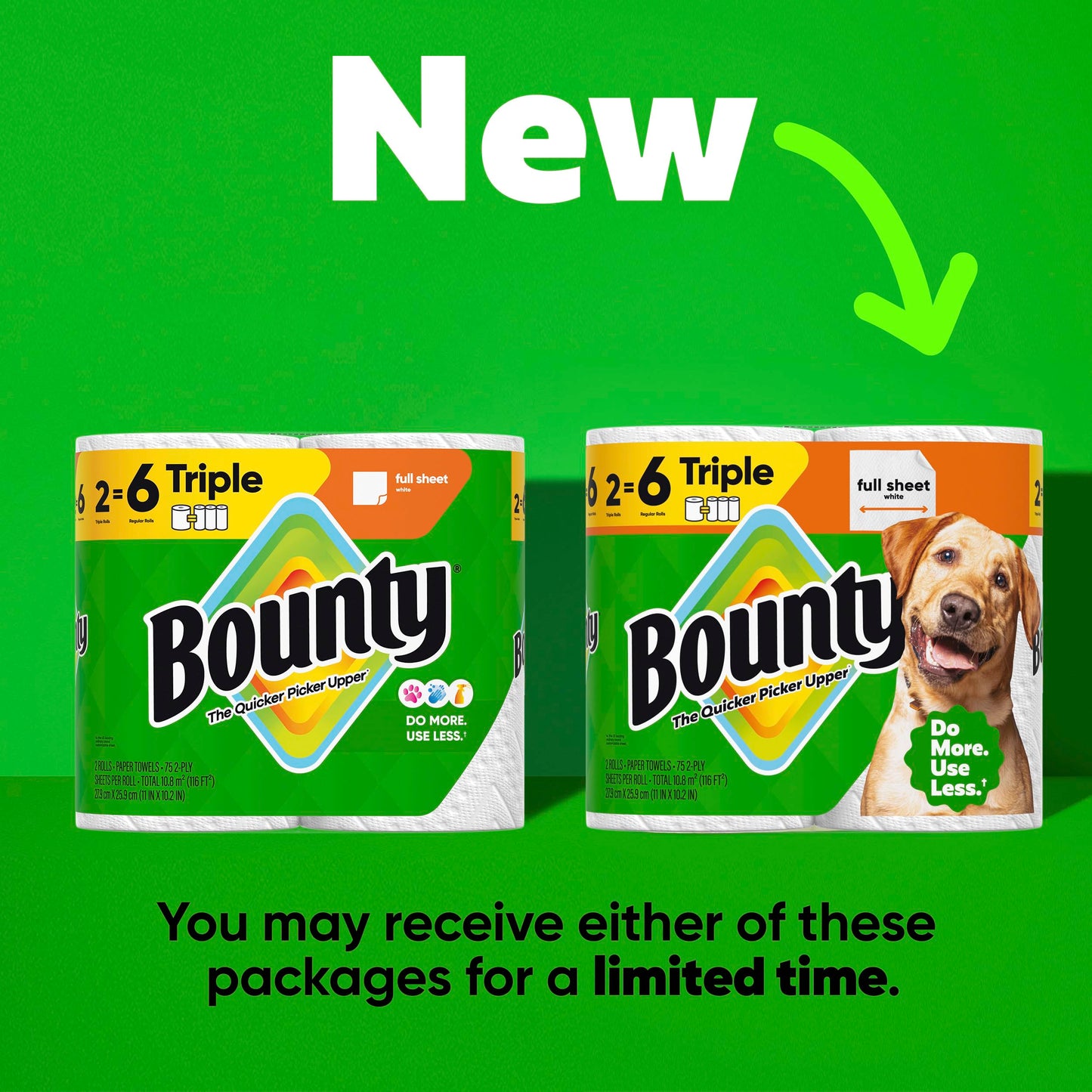 Bounty Full Sheet Paper Towels, White, 2 Triple Rolls = 6 Regular Rolls (Packaging May Vary)