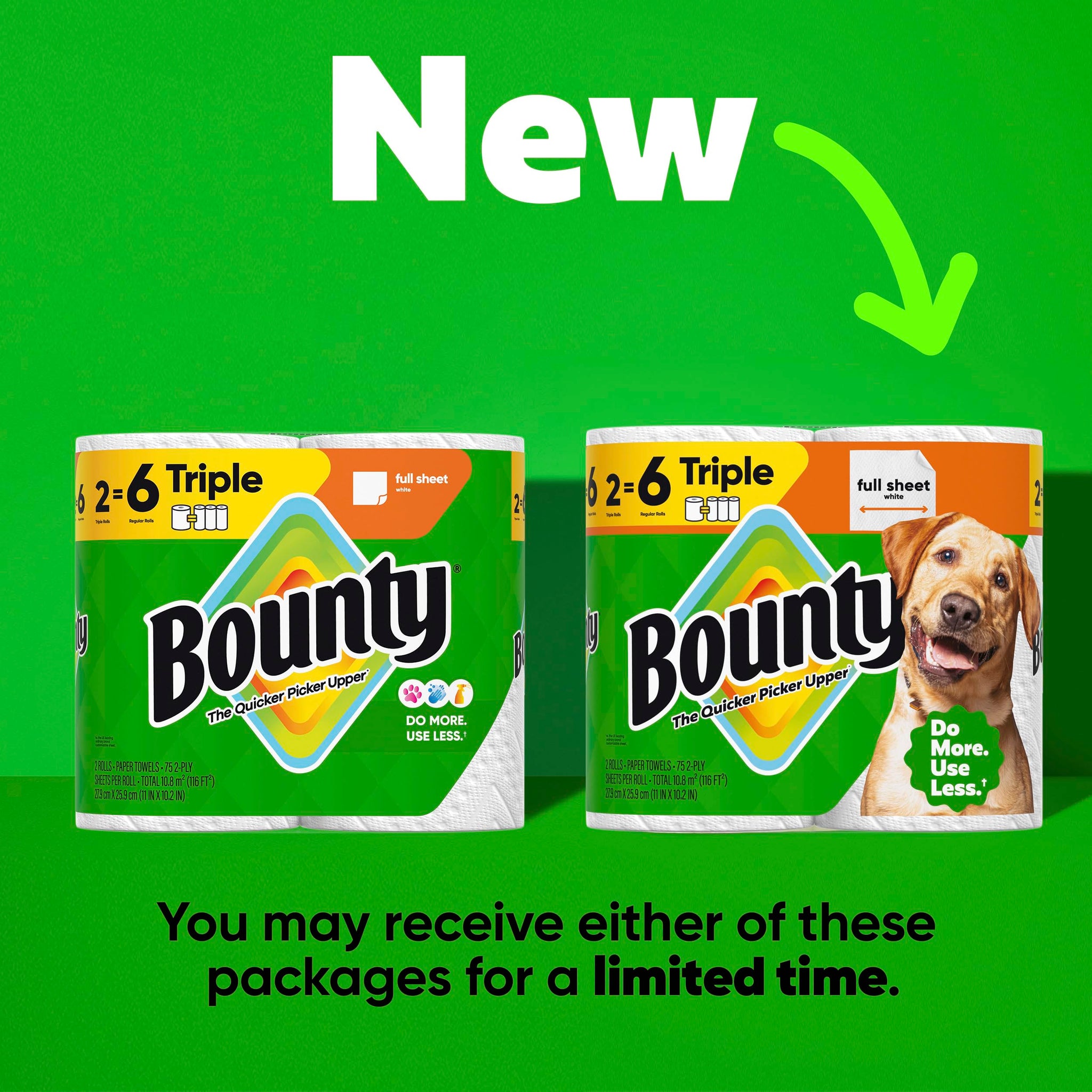 Bounty Full Sheet Paper Towels, White, 2 Triple Rolls = 6 Regular Rolls (Packaging May Vary)
