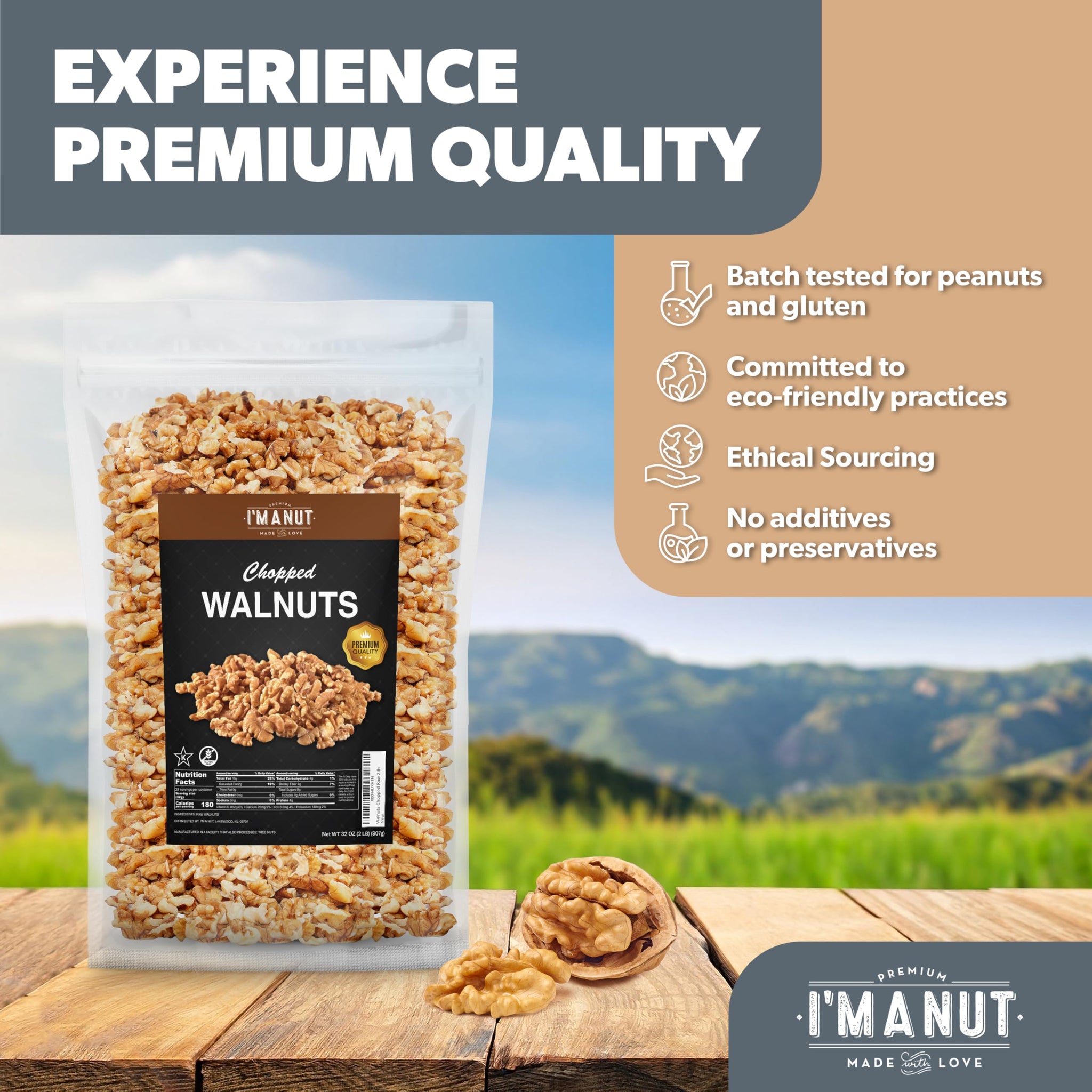 Premium Raw Walnut Halves & Pieces 16oz (1 lb) - 100% Natural, No-PPO, Non-GMO, Batch-Tested Gluten & Peanut Free, Kosher, Small Batch Quality