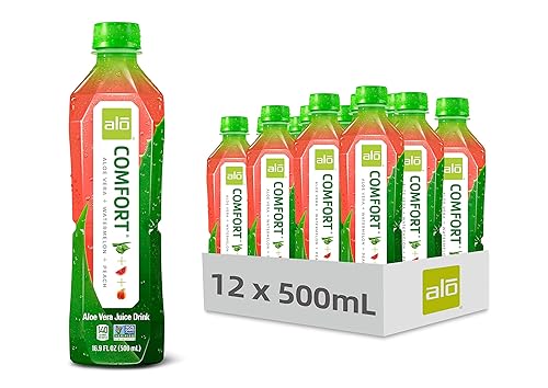 Alo Comfort Watermelon and Peach Aloe Vera Juice Drink, 16.9 Fluid Ounce - 12 per case.