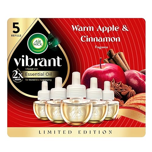 Air Wick Vibrant Plug in Scented Oil Refill, Infused with Essential Oils, Plug in Air Fresheners for Home, Fall Scent, Fall Décor, Warm Apple