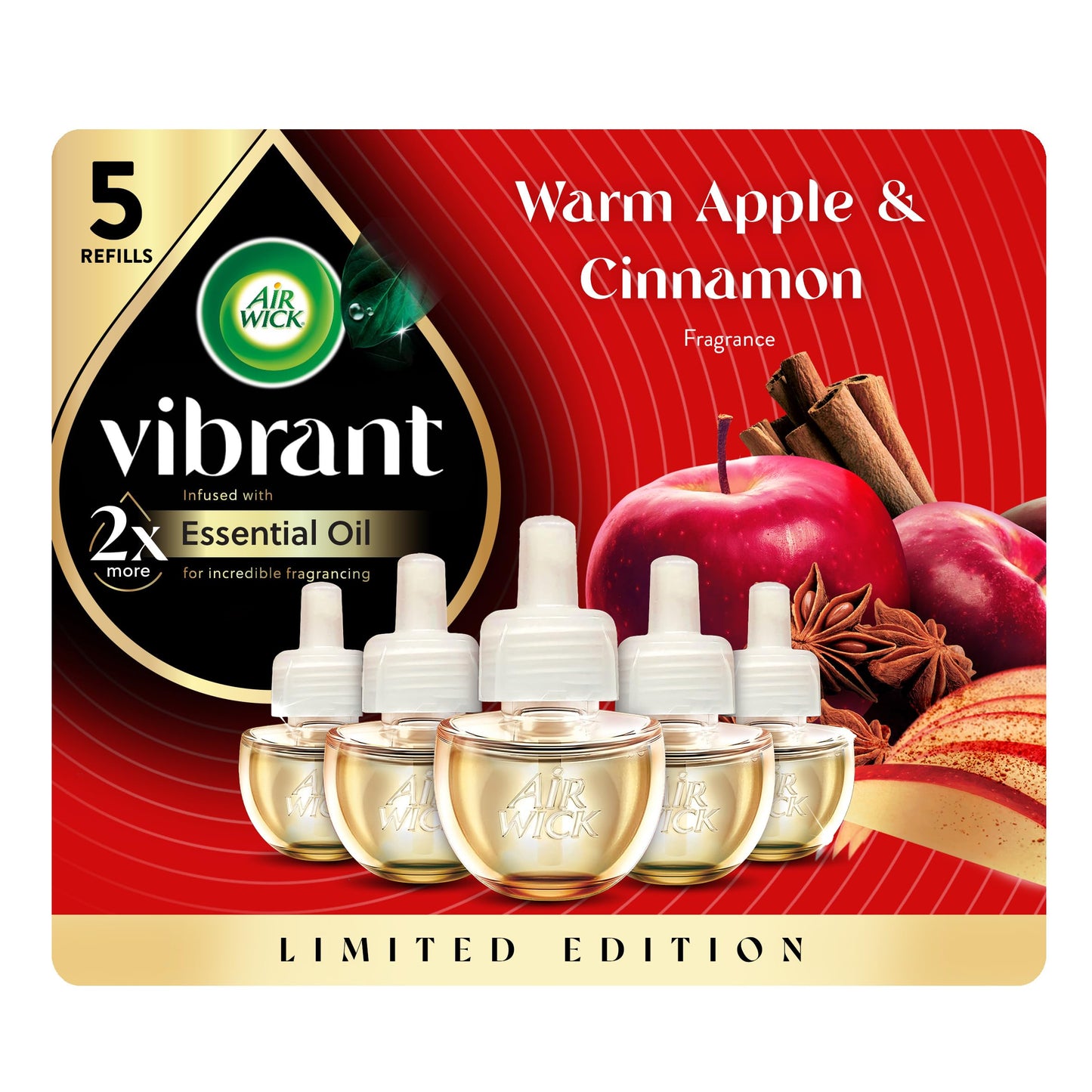 Air Wick Vibrant Plug in Scented Oil Refill, Infused with Essential Oils, Plug in Air Fresheners for Home, Fall Scent, Fall Décor, Warm Apple