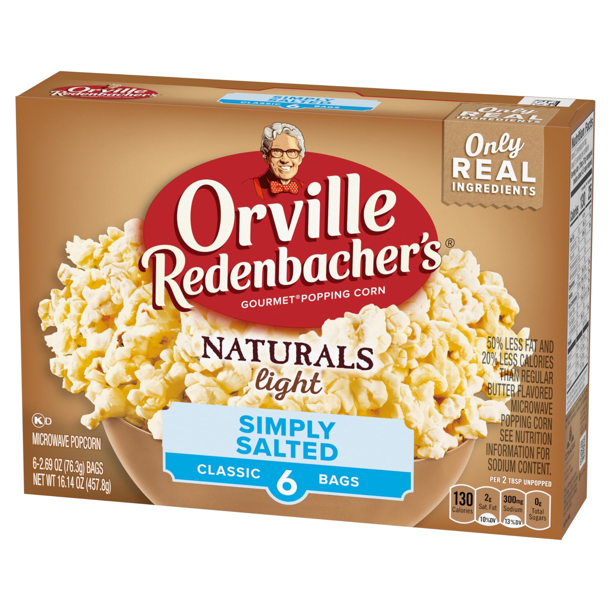 Orville Redenbacher’s Microwave Popcorn, Naturals Light Simply Salted Popcorn, 3g Fiber Per Serving, 2.7 oz., 6-Count