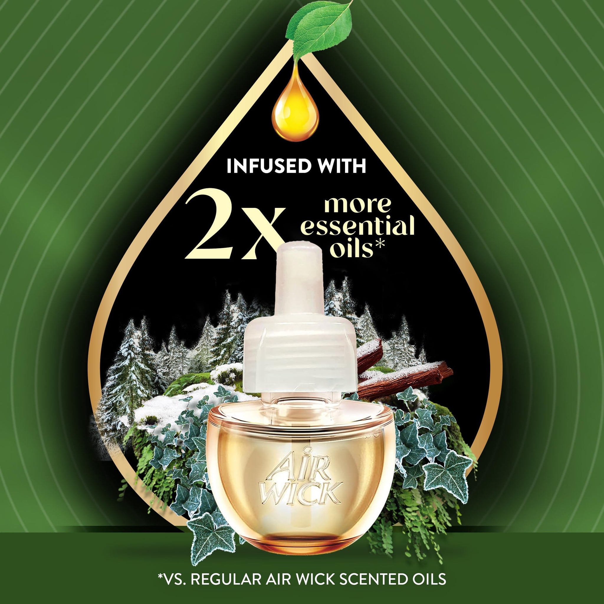 Air Wick Vibrant Plug in Scented Oil Refill, Infused with Essential Oils, Plug in Air Fresheners for Home, Winter Woods & Frosted Ivy, 5 ct