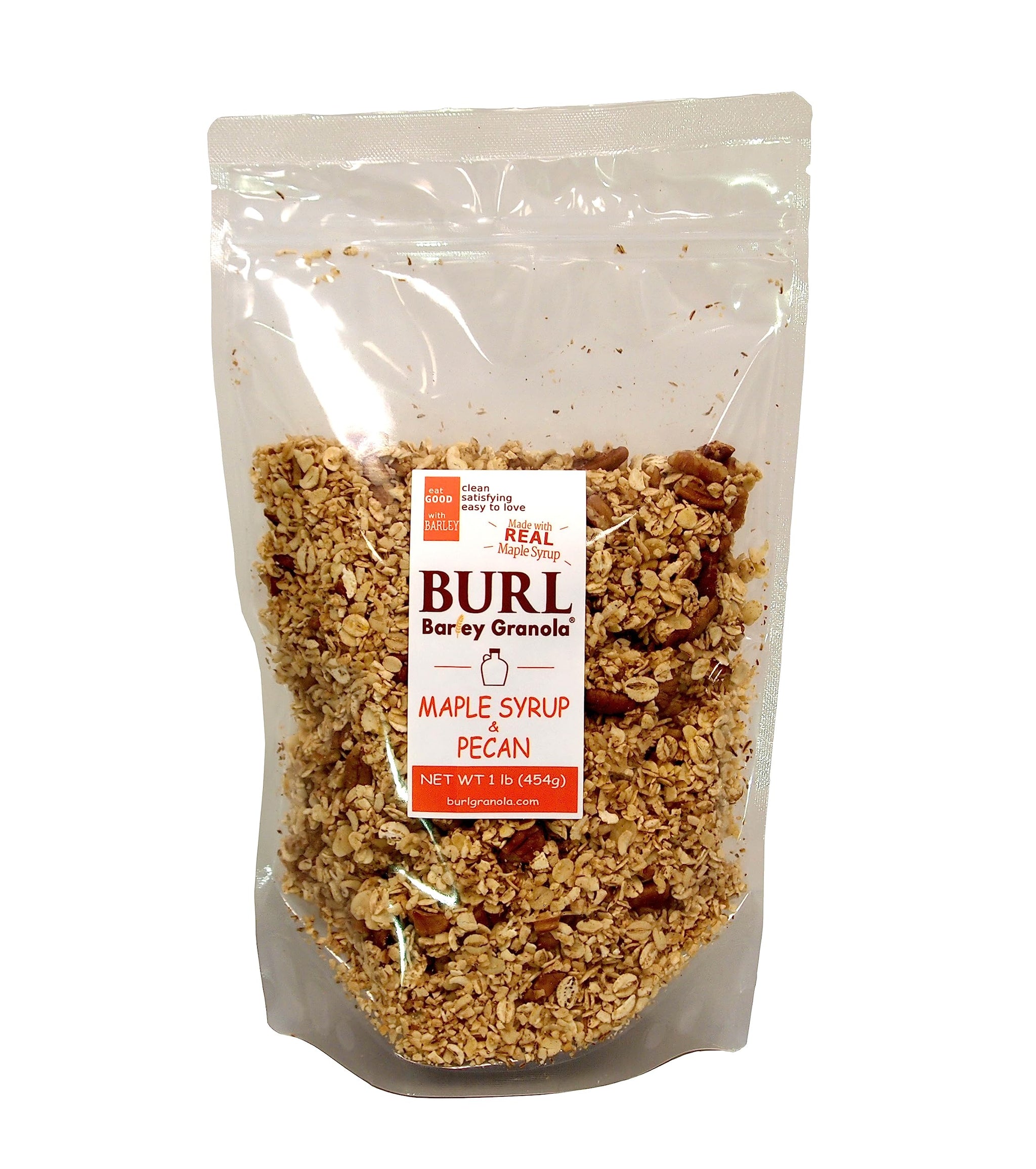 Burl Barley Granola, Maple Syrup & Pecan, 1 lb, Whole Grain Granola, Rolled Barley Grain, Maple Pecan Granola Sweetened with Real Maple Syrup