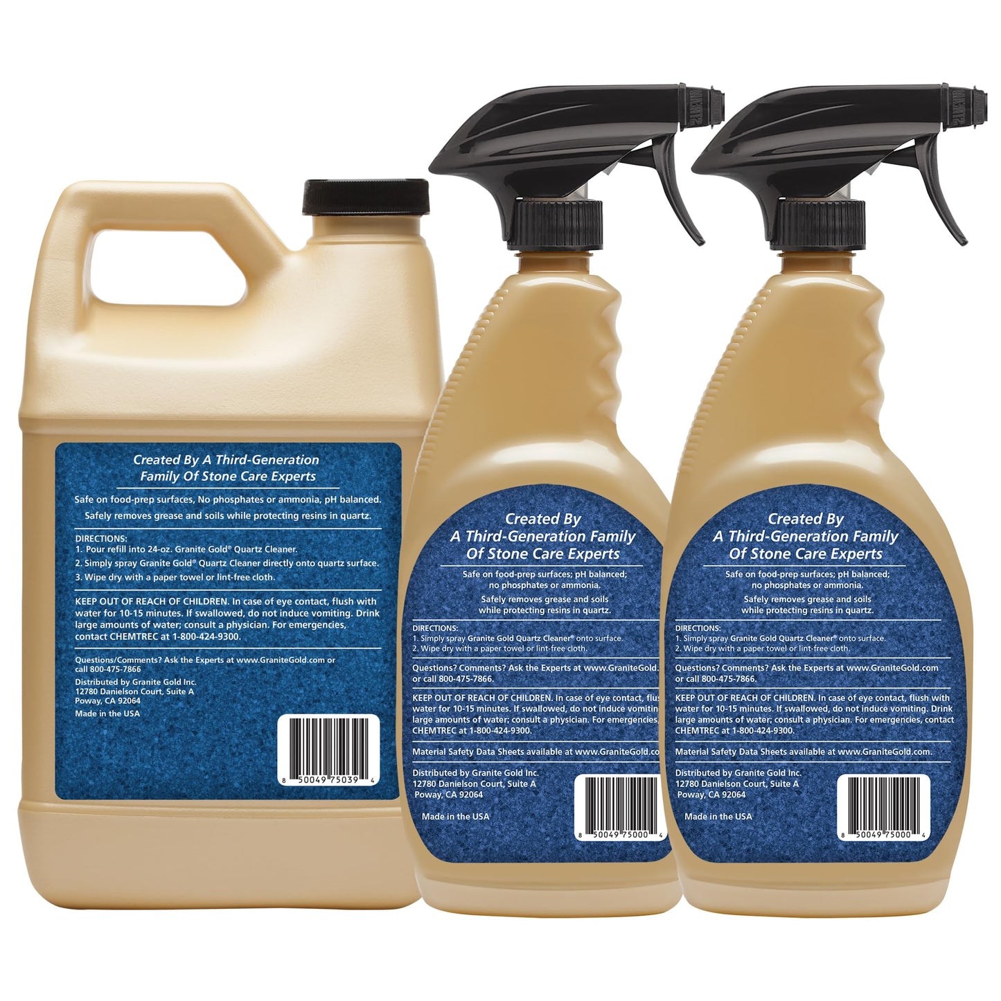 Granite Gold Quartz Cleaner Spray for Caesarstone, Cambria, Silestone and All Other Quartz Countertop Surfaces, 64 Fluid Ounces and 2 x 24 Fluid