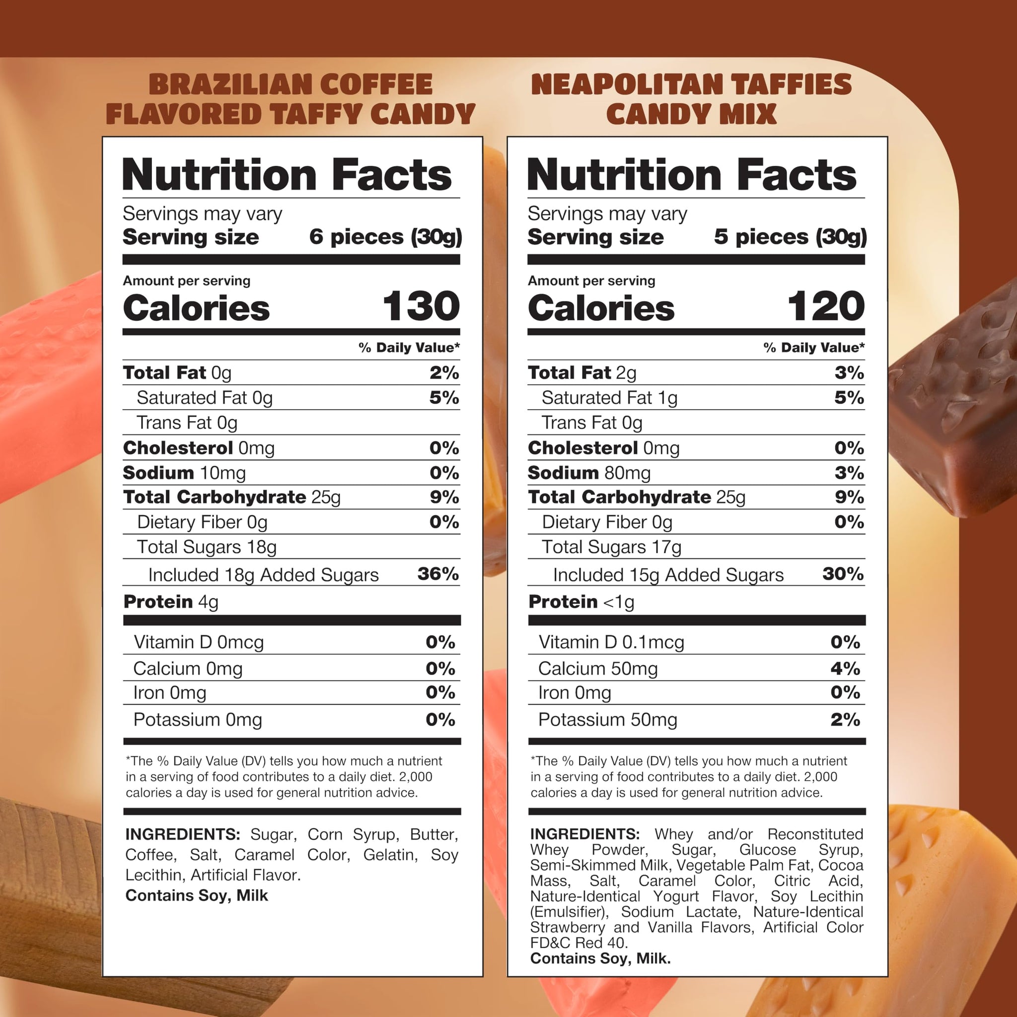 Taffy Candy Mix - 2 Pound Bag (150 Count) - Individually Wrapped Vanilla, Chocolate, Strawberry Caramels and Coffee Chews - Assorted Candy Variety