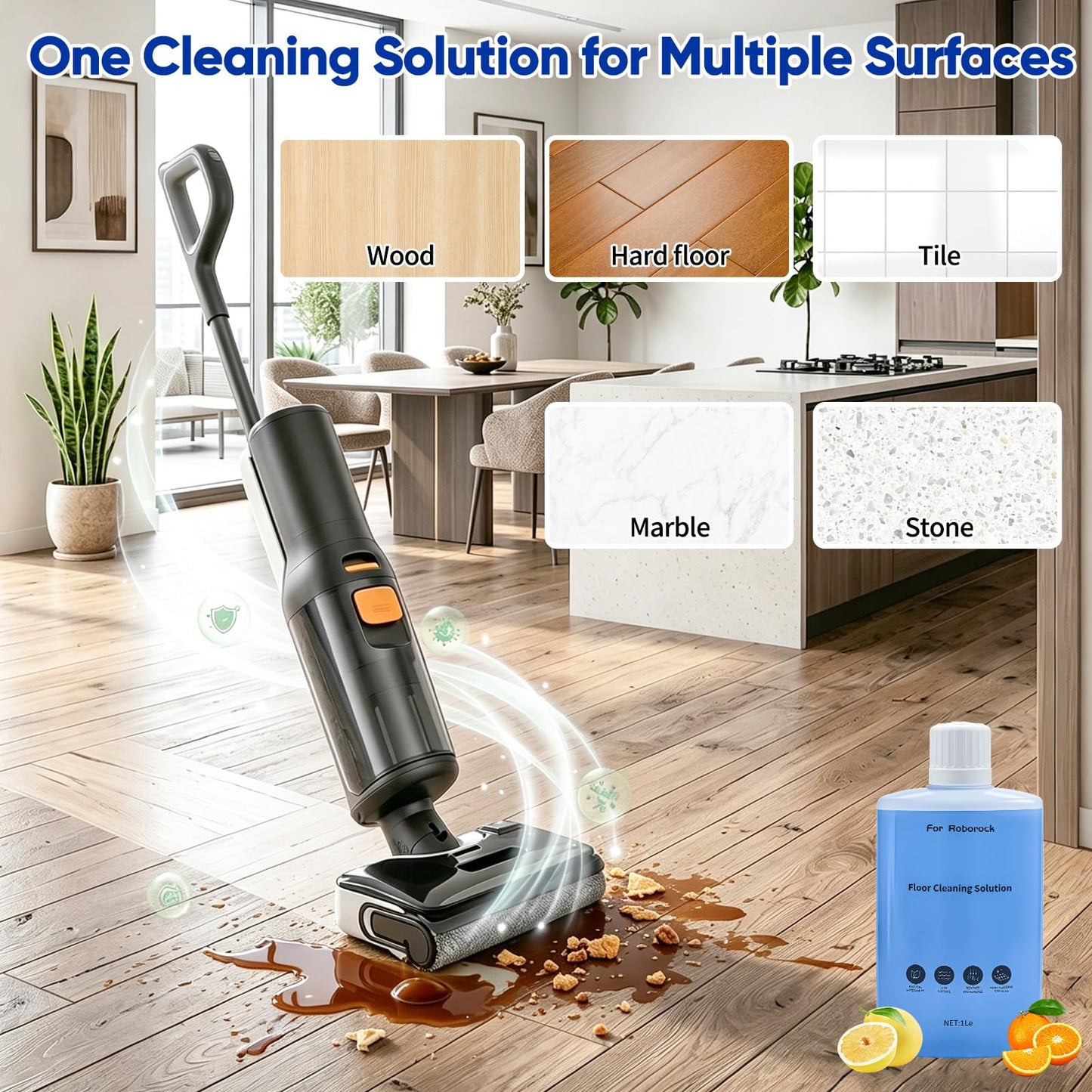 2 Pack Floor Cleaning Solution for Roborock Robot Vacuum and Mop & Wet Dry Vacuum Cleaner, Residue & Streak Free, Pet Safe, Deeply Cleans Various Hard