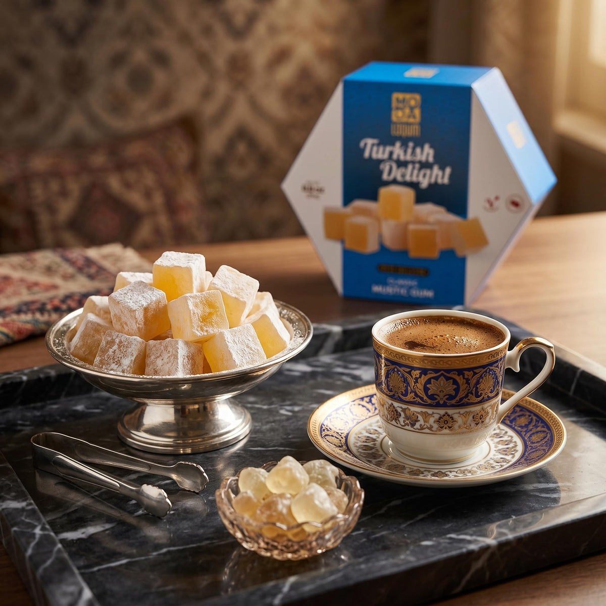 Turkish Delight Candy (Lokum) - Gourmet Chewy Candy, Premium Gift Box - Honeycomb Packaging, 8.8 oz (250g), Middle Eastern Sweets (Classic Mastic Gum)