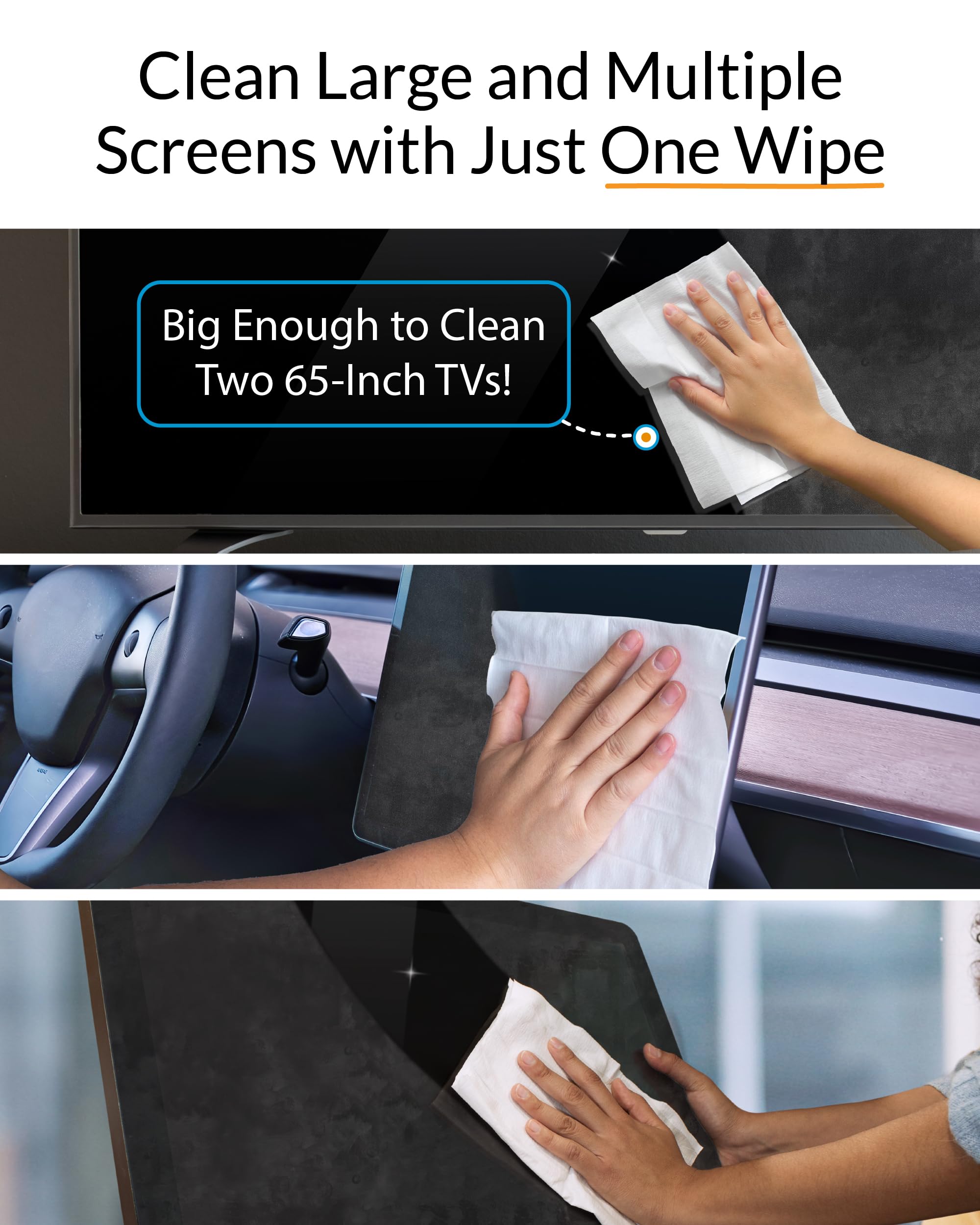 iCloth XL Screen Cleaning Wipes, Lint-Free and Streak-Free, Fast-Drying, Removes Dust, Fingerprints, and Smudges (20 XL Wipes)