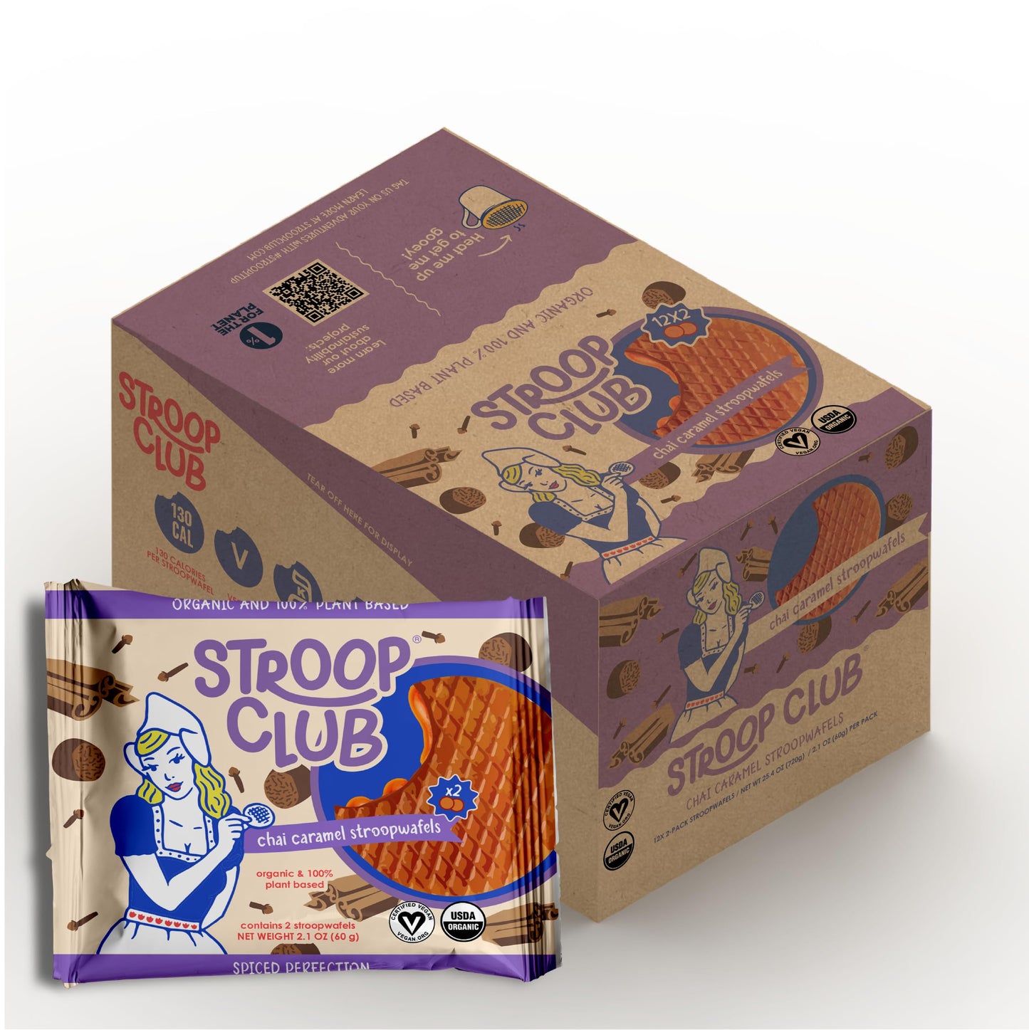 Stroop Club Chai Infused Organic Stroopwafel Caramel Treats | Vegan, Plant-Based and Dutch-Approved Indulgence - 24 Vegan Waffle Cookies (12 Pack