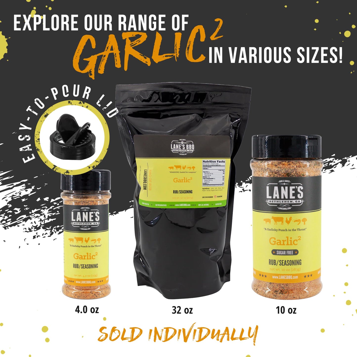 Lane's Garlic² Seasoning Blend, 4 Oz, Garlic and Herb Seasoning with Salt, Onion, Black Pepper, & Turmeric. All Purpose Dry Rub for Cooking Beef